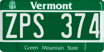 VT license plate ZPS374