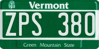 VT license plate ZPS380