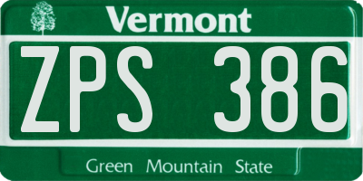 VT license plate ZPS386