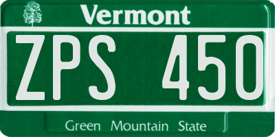 VT license plate ZPS450