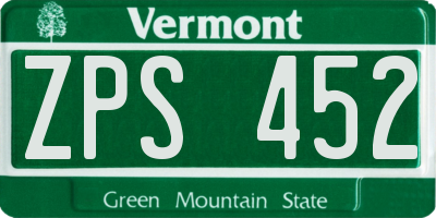 VT license plate ZPS452
