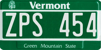 VT license plate ZPS454