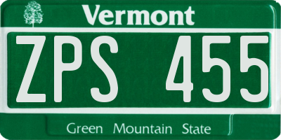 VT license plate ZPS455