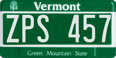VT license plate ZPS457