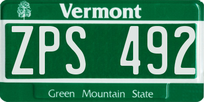 VT license plate ZPS492