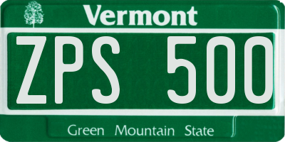 VT license plate ZPS500