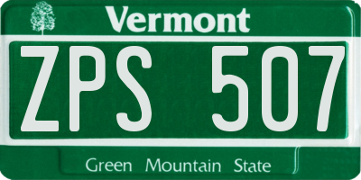 VT license plate ZPS507