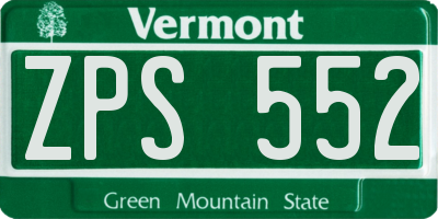 VT license plate ZPS552