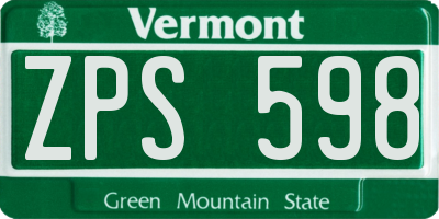 VT license plate ZPS598