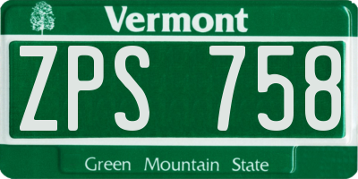 VT license plate ZPS758