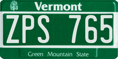 VT license plate ZPS765