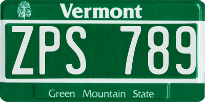 VT license plate ZPS789