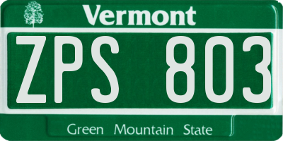 VT license plate ZPS803