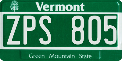 VT license plate ZPS805