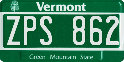 VT license plate ZPS862