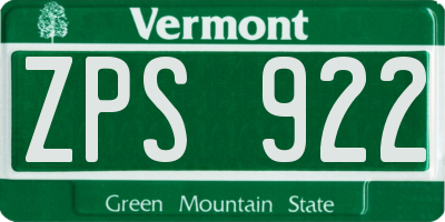 VT license plate ZPS922