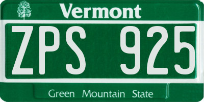 VT license plate ZPS925