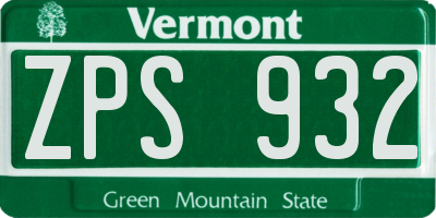 VT license plate ZPS932