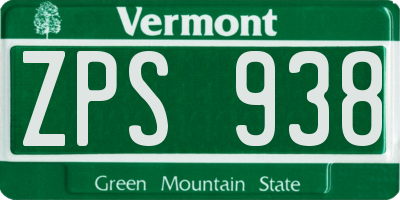 VT license plate ZPS938