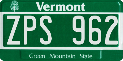 VT license plate ZPS962