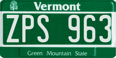 VT license plate ZPS963