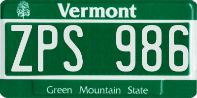 VT license plate ZPS986