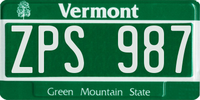 VT license plate ZPS987