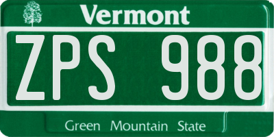 VT license plate ZPS988
