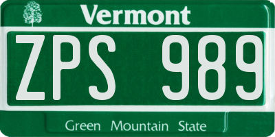 VT license plate ZPS989
