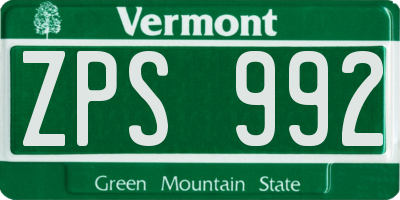 VT license plate ZPS992