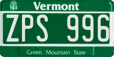 VT license plate ZPS996