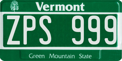 VT license plate ZPS999