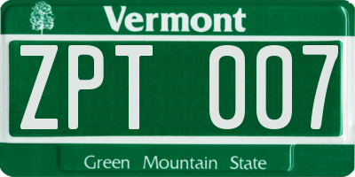 VT license plate ZPT007