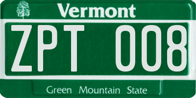 VT license plate ZPT008