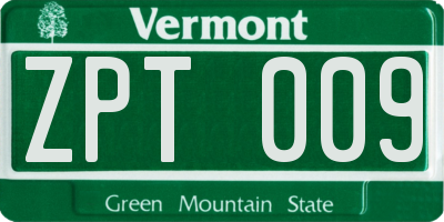 VT license plate ZPT009