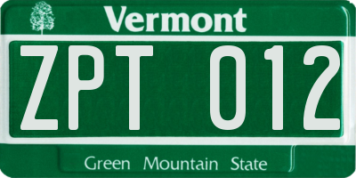 VT license plate ZPT012