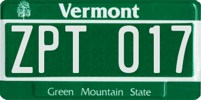 VT license plate ZPT017