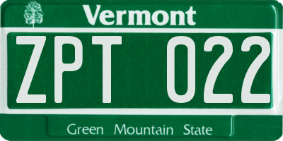 VT license plate ZPT022