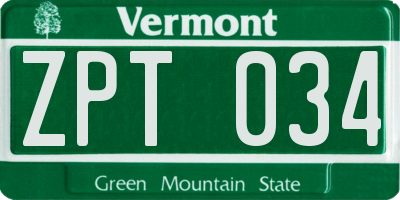 VT license plate ZPT034