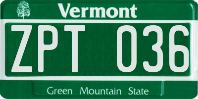 VT license plate ZPT036
