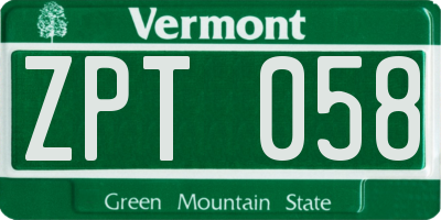 VT license plate ZPT058