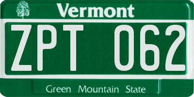 VT license plate ZPT062