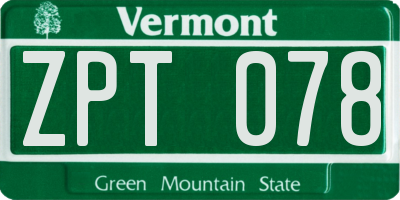 VT license plate ZPT078
