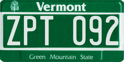VT license plate ZPT092