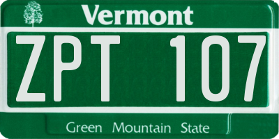 VT license plate ZPT107