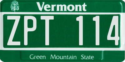 VT license plate ZPT114