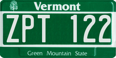 VT license plate ZPT122