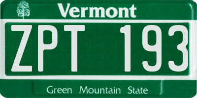 VT license plate ZPT193