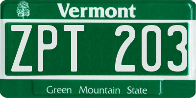 VT license plate ZPT203