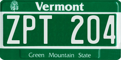VT license plate ZPT204